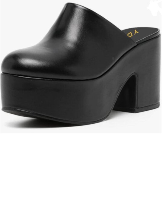 YDN Shoes - YDN Black Block Heel Mules  Platform Chunky Sandals Closed Toe Slip On Clogs